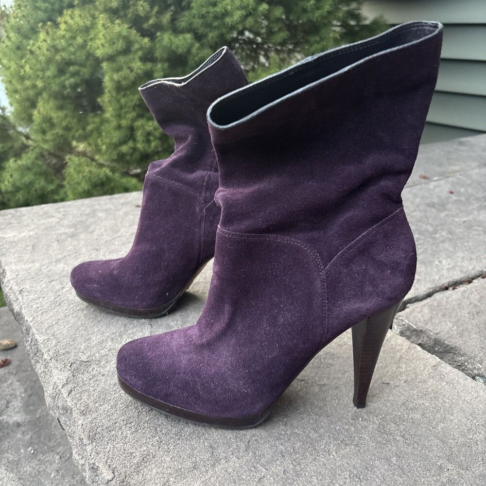 Cole Haan NikeAir Kennedy Suede Heeled Mid Calf Boots Eggplant Purple